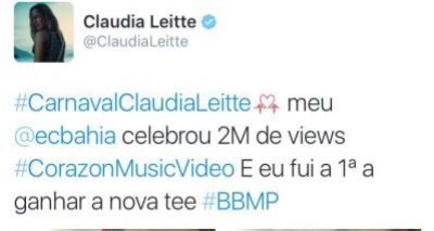 Claudia Leitte ganha presente do Bahia por marca recorde de música