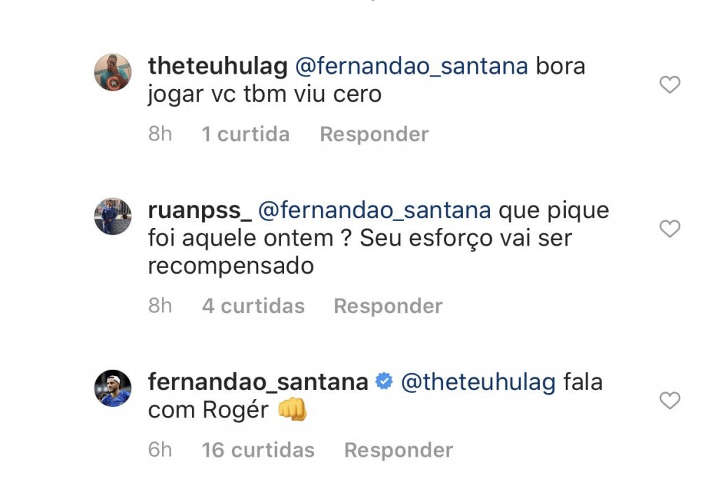 Fernandão responde a cobrança no Instagram: 'fala com o Roger